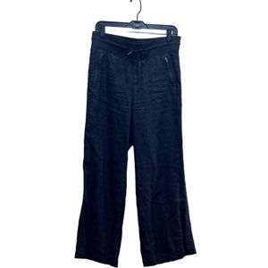 ATHLETA 100% Linen Baggy Pants Size 10 Washed Black Pockets Drawstring Lounge